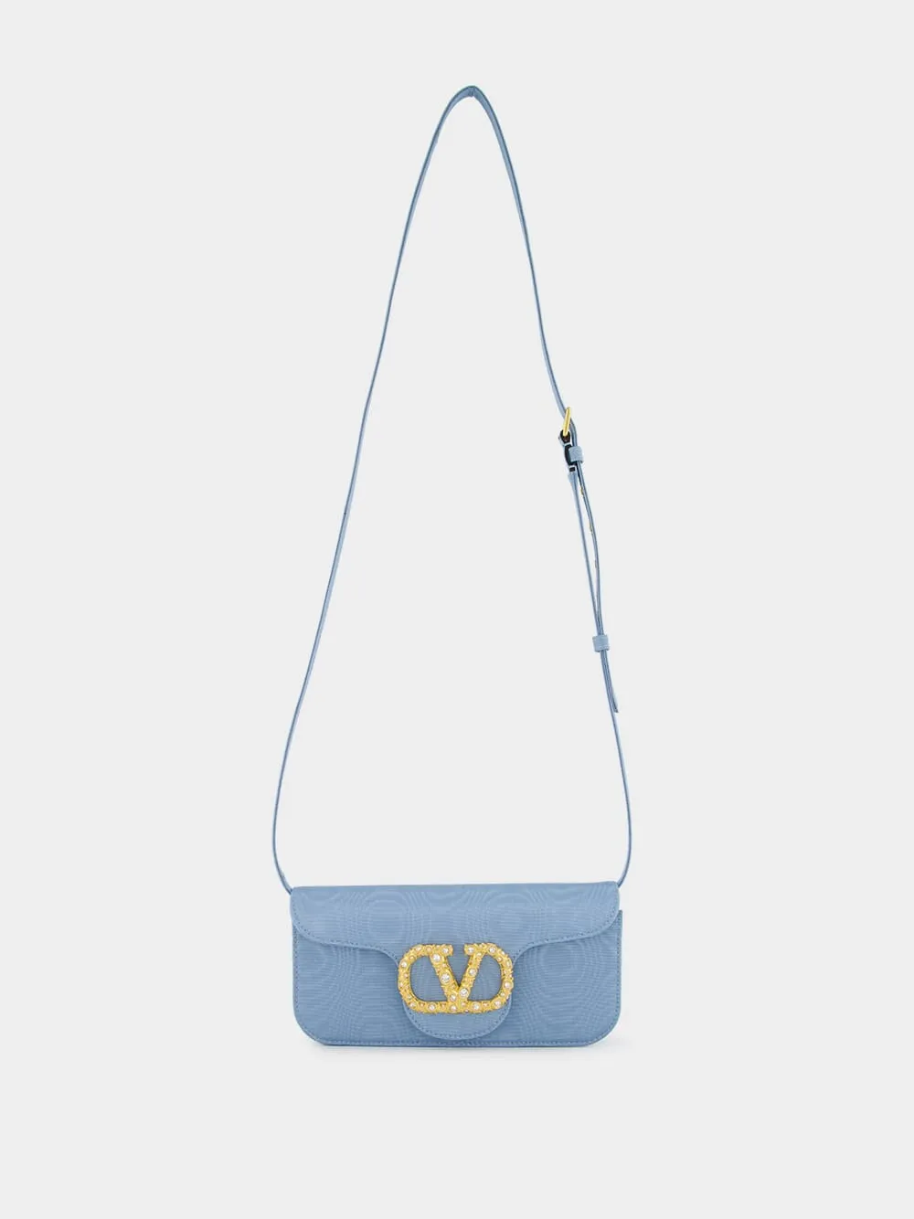 Blue Loc Moir Fabric Clutch with Jewel Logo