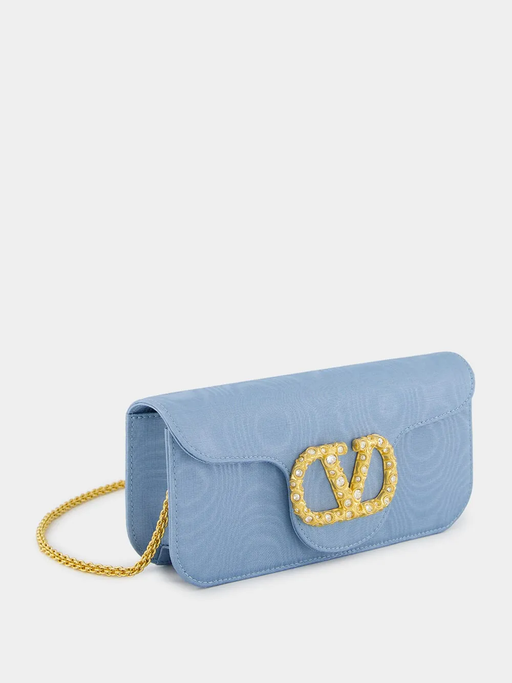 Blue Loc Moir Fabric Clutch with Jewel Logo