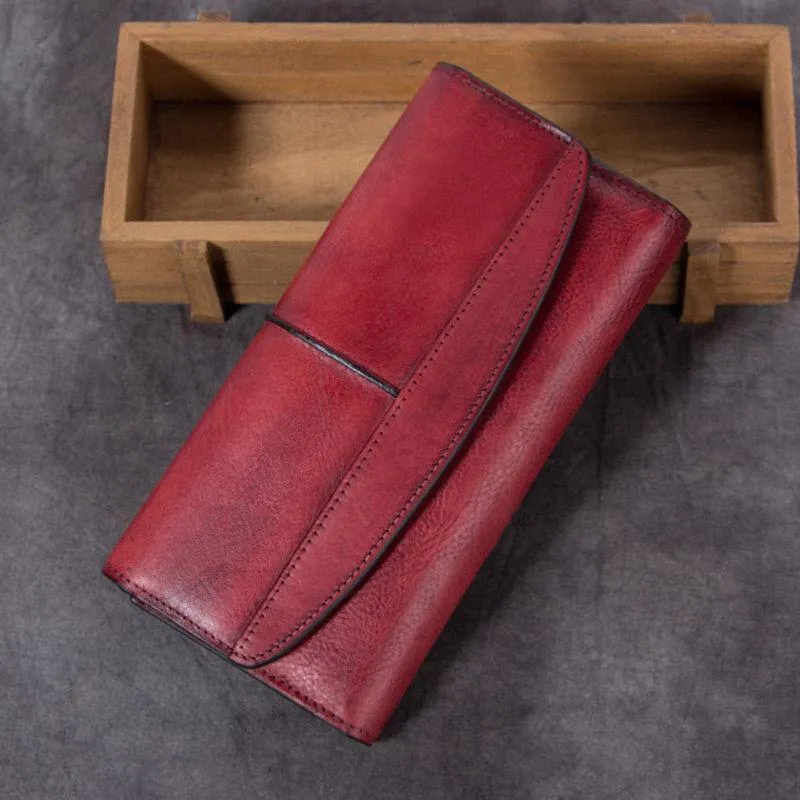 Blue Vintage Womens Leather Trifold Brown Long Wallet Purse Green CLutch Phone Wallet for Ladies