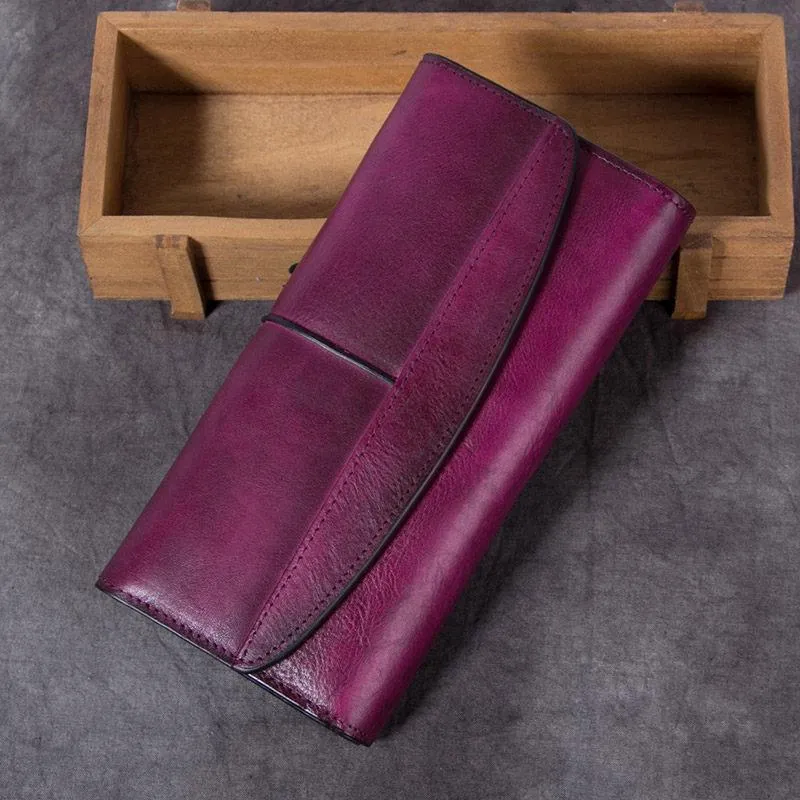 Blue Vintage Womens Leather Trifold Brown Long Wallet Purse Green CLutch Phone Wallet for Ladies