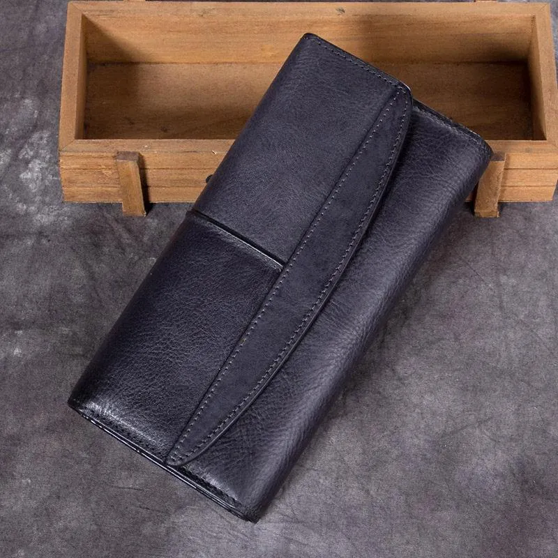 Blue Vintage Womens Leather Trifold Brown Long Wallet Purse Green CLutch Phone Wallet for Ladies