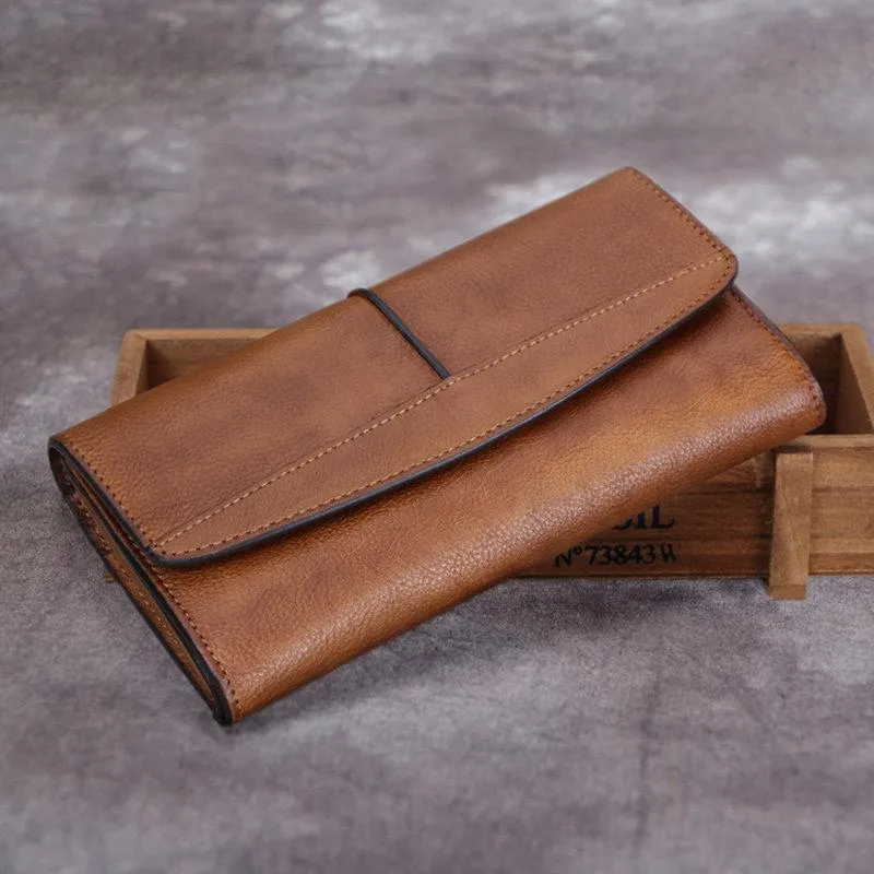 Blue Vintage Womens Leather Trifold Brown Long Wallet Purse Green CLutch Phone Wallet for Ladies