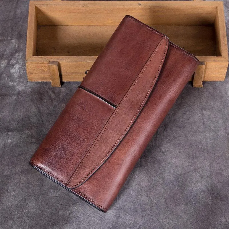 Blue Vintage Womens Leather Trifold Brown Long Wallet Purse Green CLutch Phone Wallet for Ladies