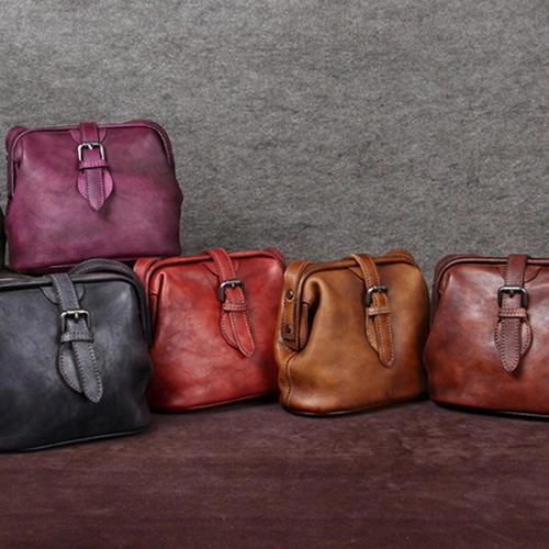 Blue Small Womens Leather Doctor Shoulder Bag Female Brown Doctor Bag Style Purse for Ladies