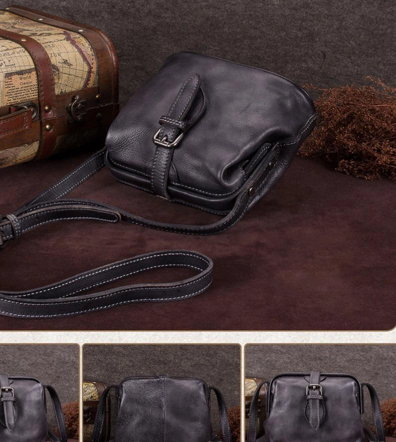 Blue Small Womens Leather Doctor Shoulder Bag Female Brown Doctor Bag Style Purse for Ladies