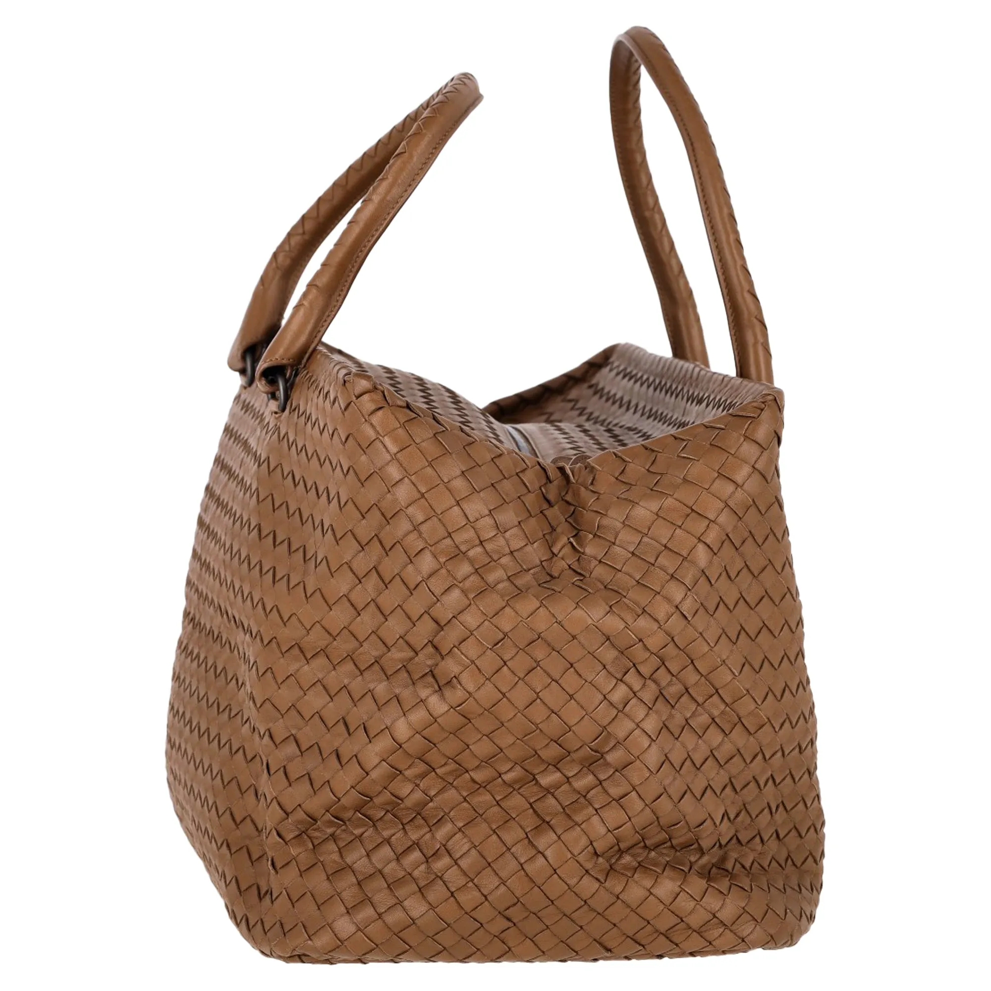 Bottega Veneta Intrecciato Brick Satchel in Brown Leather