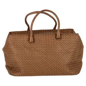Bottega Veneta Intrecciato Brick Satchel in Brown Leather