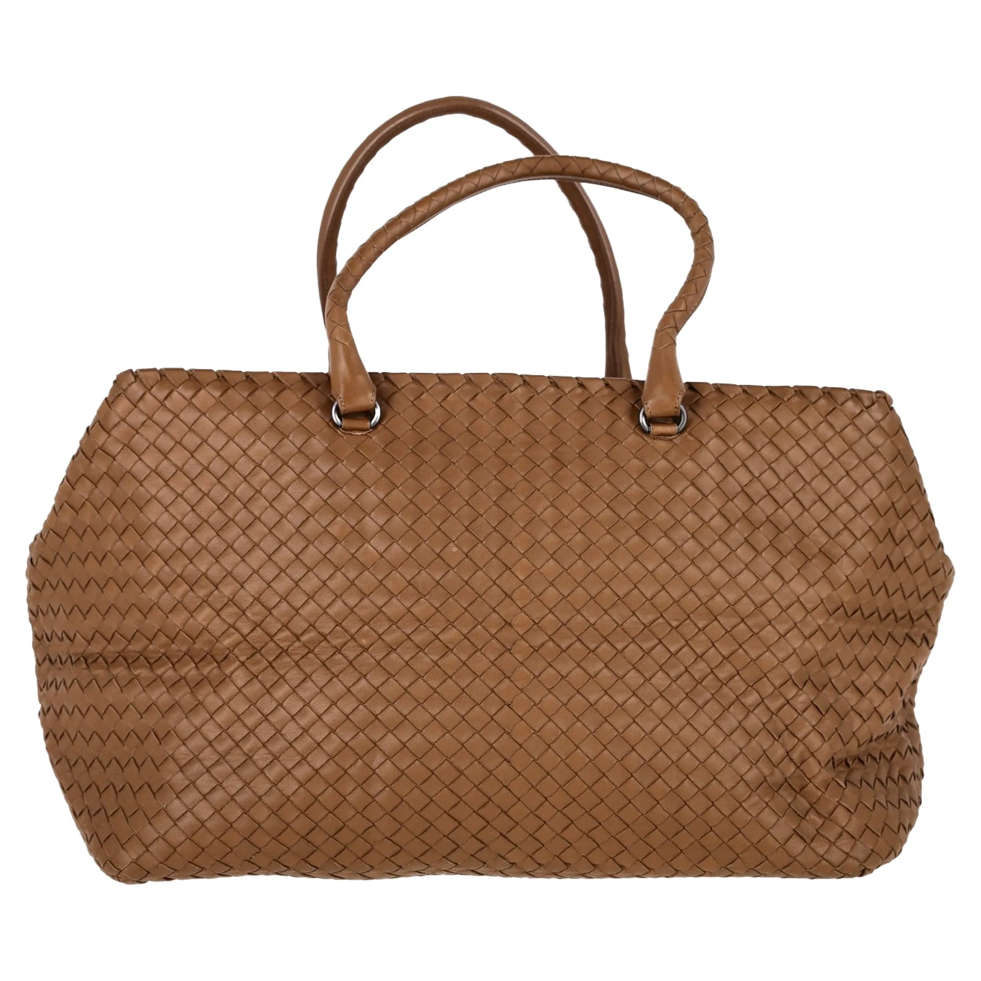 Bottega Veneta Intrecciato Brick Satchel in Brown Leather