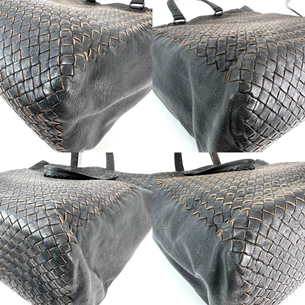 Bottega Veneta Intreciato Black leather zippered Messenger Tote Bag