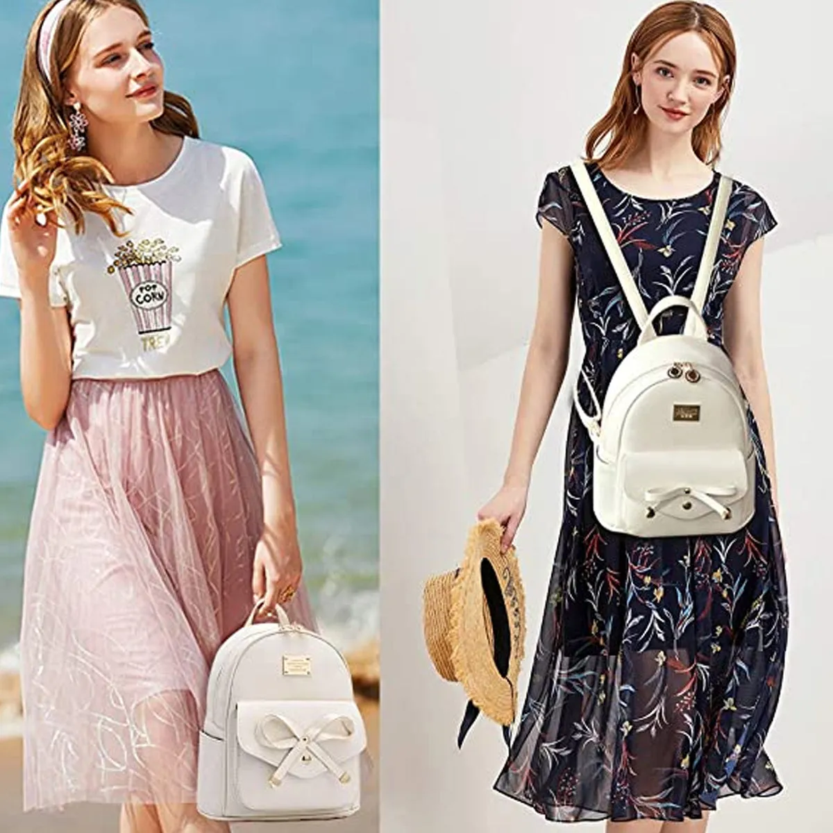 Bowknot Cute Leather Mini Backpack Purse for Women