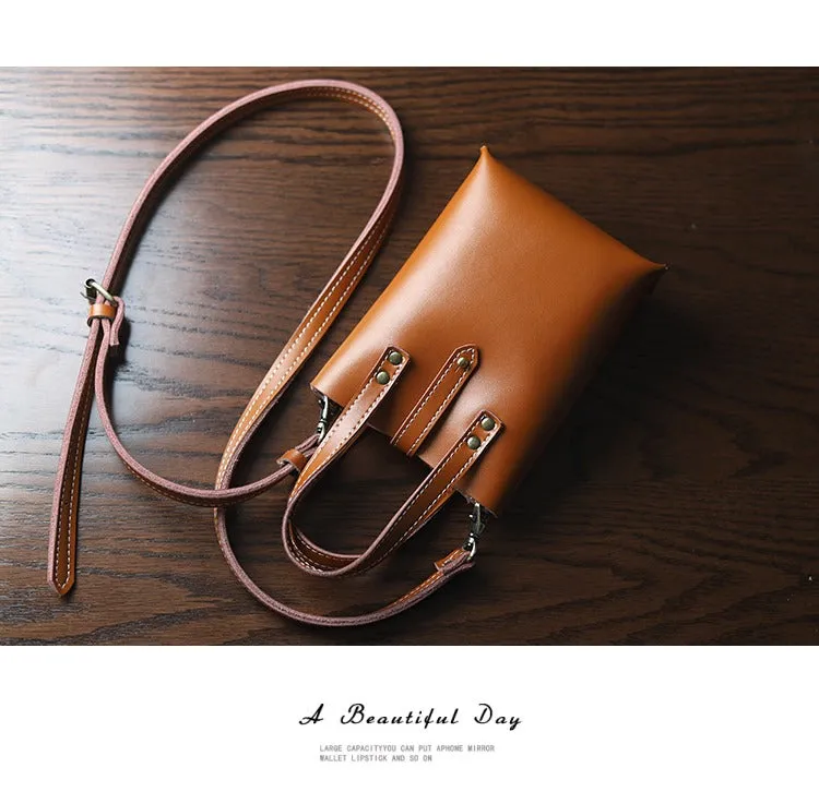 Brown LEATHER Small Cute HandBag WOMEN SHOULDER BAG Small Crossbody Purse FOR WOMEN