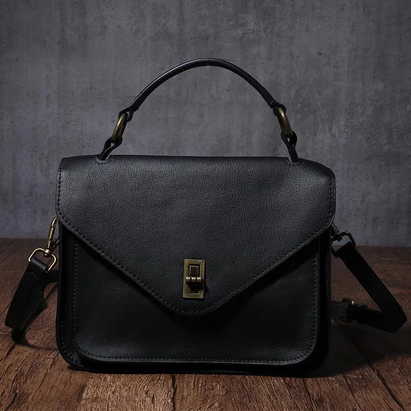 Brown Womens Fashion Leather Satchel Handbag Black Purse Small Satchel Bag for Ladies