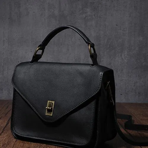 Brown Womens Fashion Leather Satchel Handbag Black Purse Small Satchel Bag for Ladies