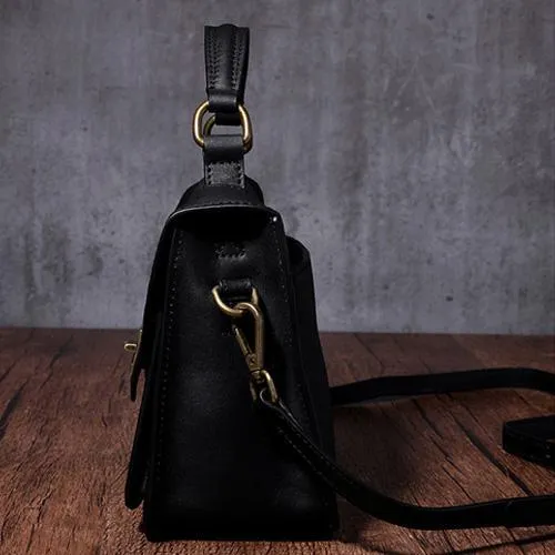 Brown Womens Fashion Leather Satchel Handbag Black Purse Small Satchel Bag for Ladies