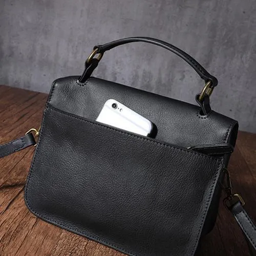 Brown Womens Fashion Leather Satchel Handbag Black Purse Small Satchel Bag for Ladies