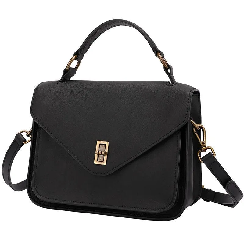 Brown Womens Fashion Leather Satchel Handbag Black Purse Small Satchel Bag for Ladies