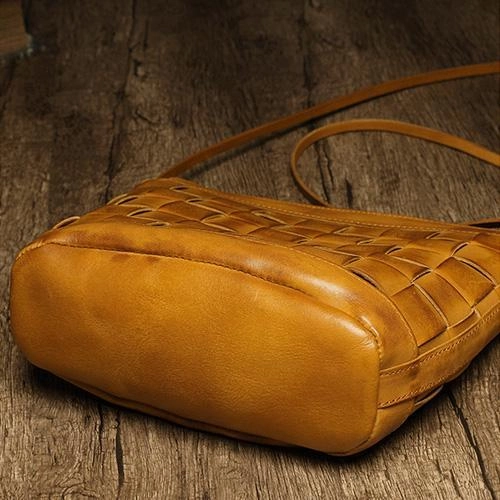 Brown Braided Womens Leather Small Bucket Bag Small Black Bucket Shoulder Purse Barrel Bag