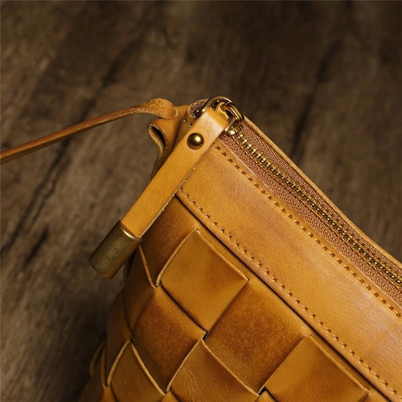 Brown Braided Womens Leather Small Bucket Bag Small Black Bucket Shoulder Purse Barrel Bag