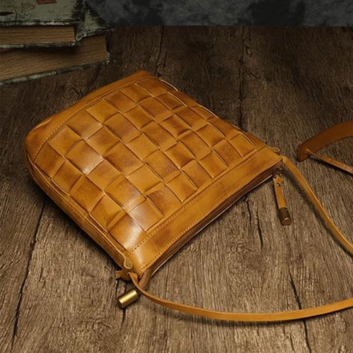 Brown Braided Womens Leather Small Bucket Bag Small Black Bucket Shoulder Purse Barrel Bag