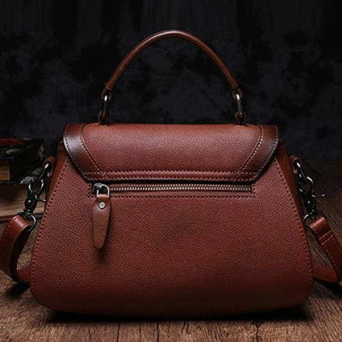 Brown Geometric Vintage Womens Handbag Leather Black Shoulder Handbag Purse