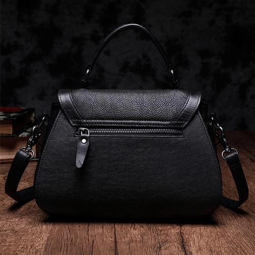 Brown Geometric Vintage Womens Handbag Leather Black Shoulder Handbag Purse