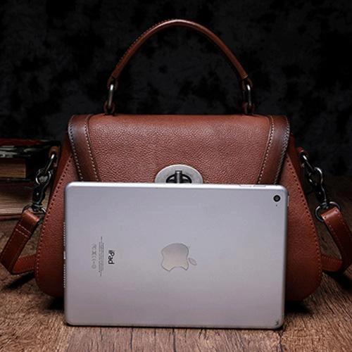Brown Geometric Vintage Womens Handbag Leather Black Shoulder Handbag Purse