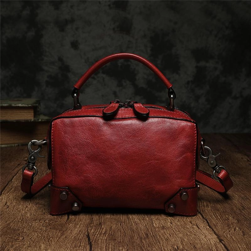 Brown Leather Satchel Box Handbags Womens Red Satchel Small Crossbody Bag for Ladies