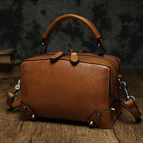 Brown Leather Satchel Box Handbags Womens Red Satchel Small Crossbody Bag for Ladies