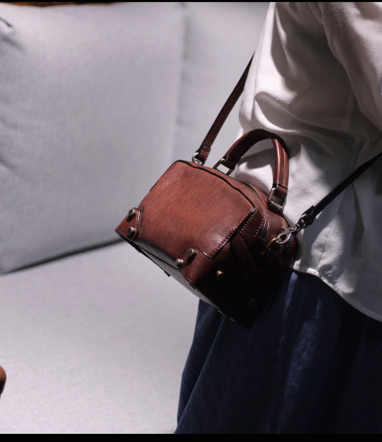 Brown Leather Satchel Box Handbags Womens Red Satchel Small Crossbody Bag for Ladies