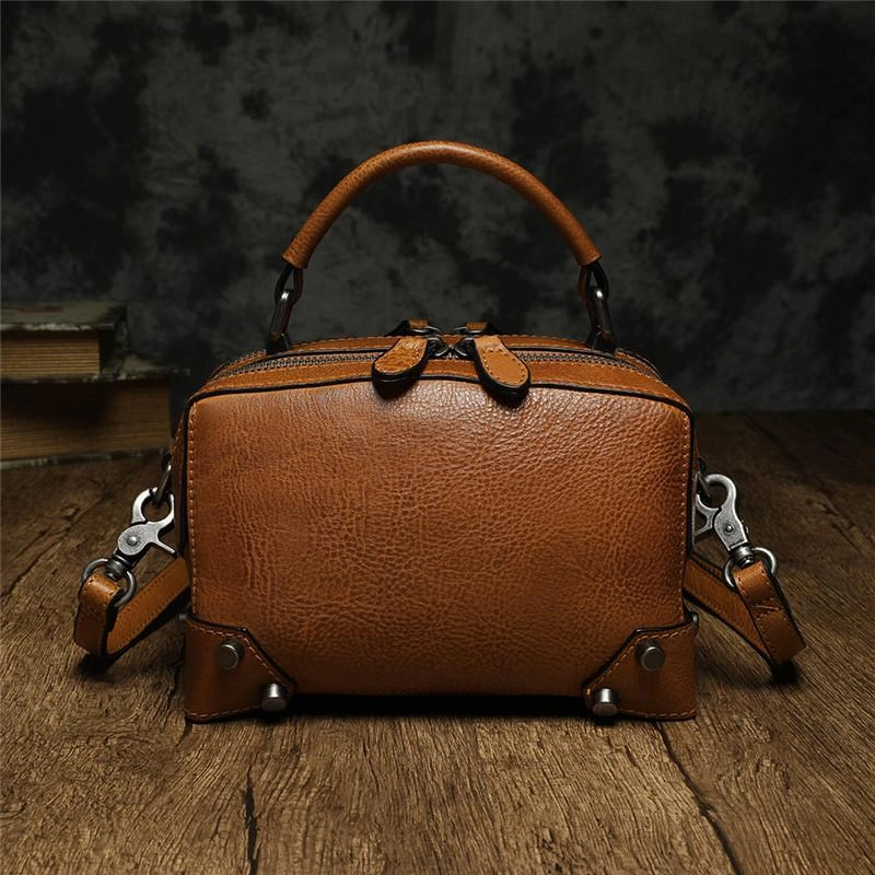 Brown Leather Satchel Box Handbags Womens Red Satchel Small Crossbody Bag for Ladies