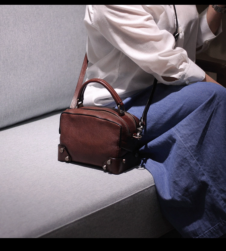 Brown Leather Satchel Box Handbags Womens Red Satchel Small Crossbody Bag for Ladies