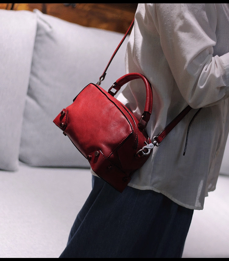 Brown Leather Satchel Box Handbags Womens Red Satchel Small Crossbody Bag for Ladies
