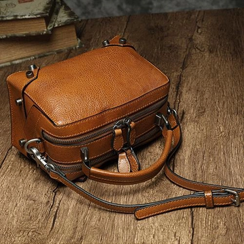 Brown Leather Satchel Box Handbags Womens Red Satchel Small Crossbody Bag for Ladies