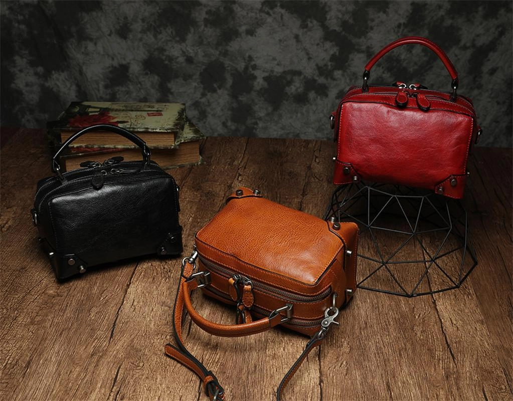 Brown Leather Satchel Box Handbags Womens Red Satchel Small Crossbody Bag for Ladies