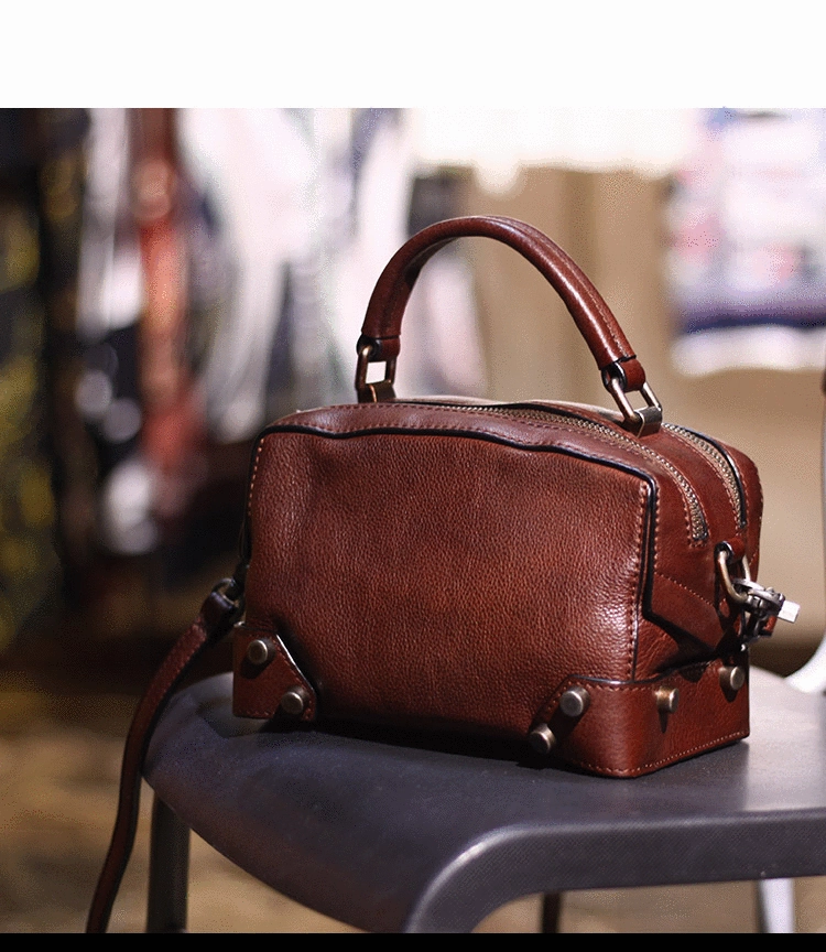 Brown Leather Satchel Box Handbags Womens Red Satchel Small Crossbody Bag for Ladies