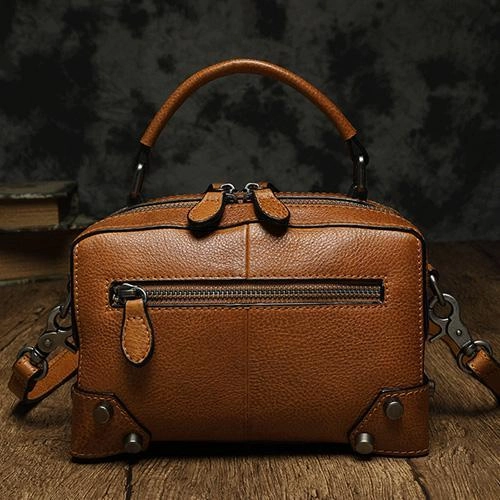 Brown Leather Satchel Box Handbags Womens Red Satchel Small Crossbody Bag for Ladies