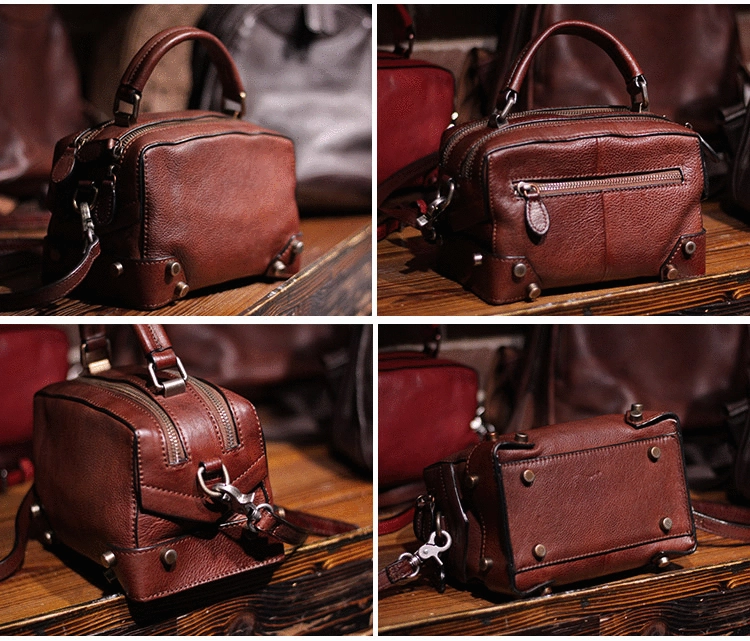 Brown Leather Satchel Box Handbags Womens Red Satchel Small Crossbody Bag for Ladies