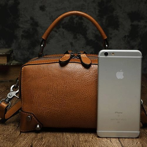 Brown Leather Satchel Box Handbags Womens Red Satchel Small Crossbody Bag for Ladies