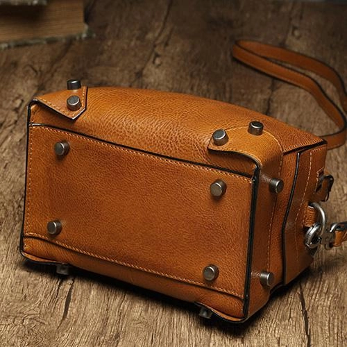 Brown Leather Satchel Box Handbags Womens Red Satchel Small Crossbody Bag for Ladies