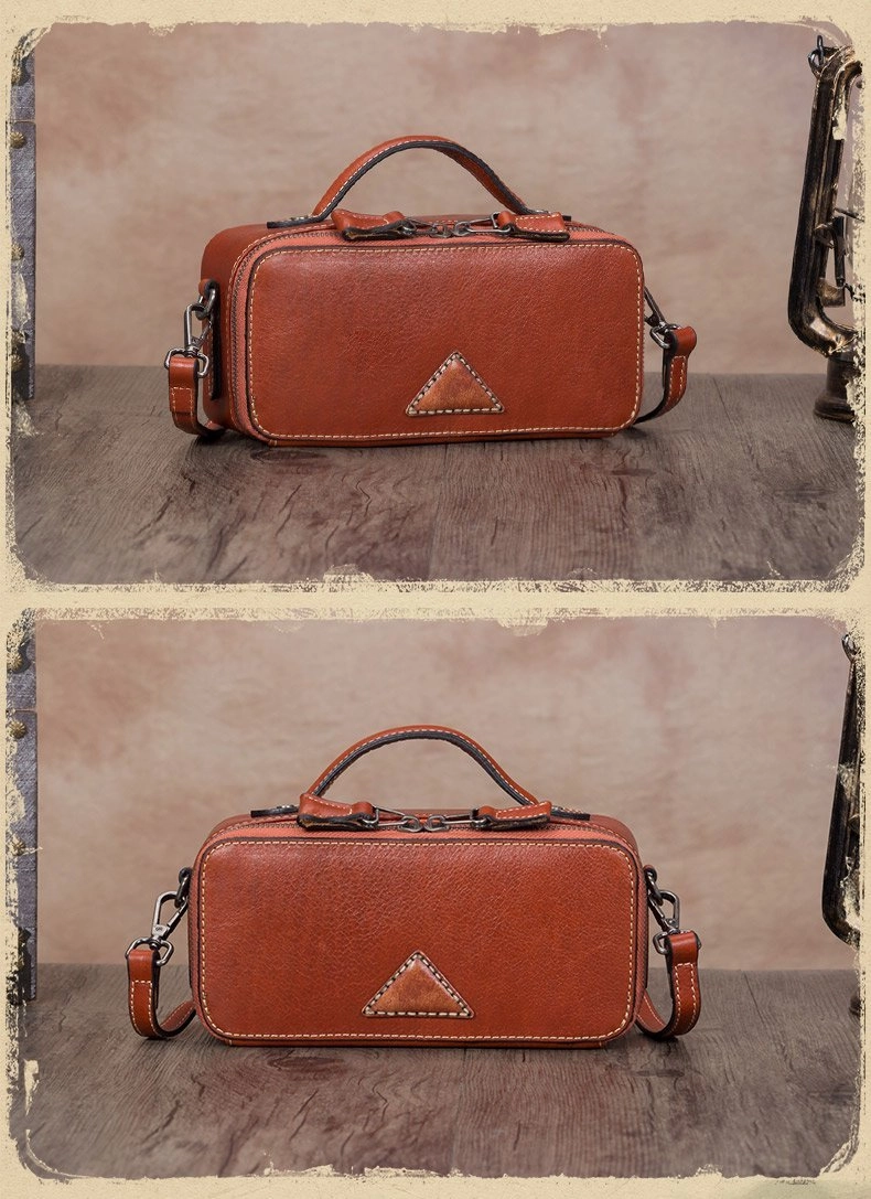 Brown Leather Womens Small Box Handbag Shoulder Purse Satchel Womens Mini Side Bag Purse