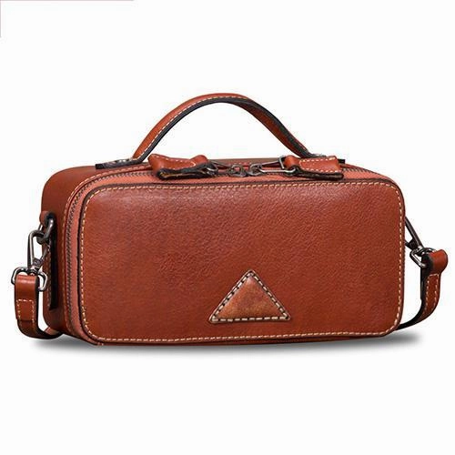 Brown Leather Womens Small Box Handbag Shoulder Purse Satchel Womens Mini Side Bag Purse