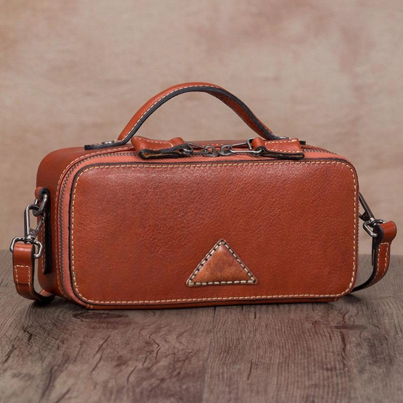 Brown Leather Womens Small Box Handbag Shoulder Purse Satchel Womens Mini Side Bag Purse