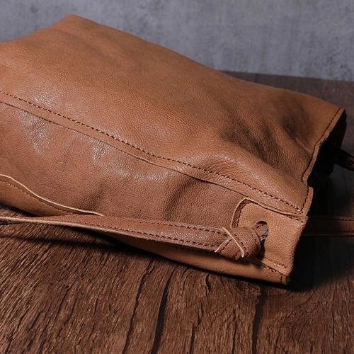 Brown Leather Womens SMall Shoulder Bucket Bag Black Barrel Shoulder Purse for Ladies
