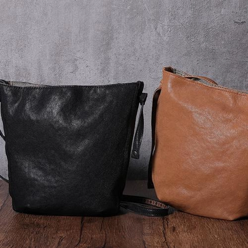 Brown Leather Womens SMall Shoulder Bucket Bag Black Barrel Shoulder Purse for Ladies