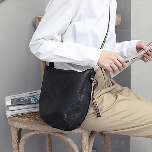 Brown Leather Womens SMall Shoulder Bucket Bag Black Barrel Shoulder Purse for Ladies