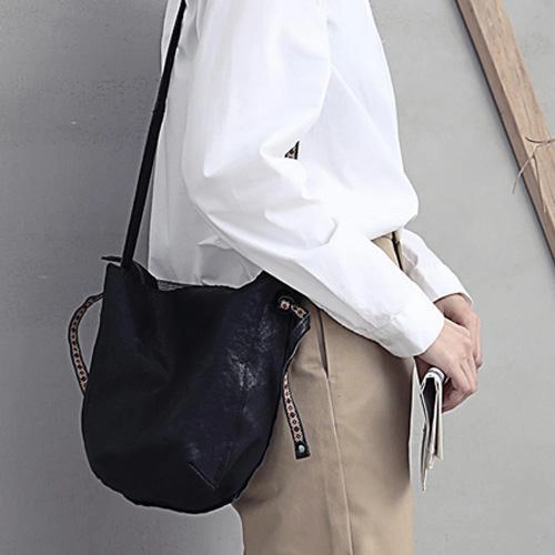 Brown Leather Womens SMall Shoulder Bucket Bag Black Barrel Shoulder Purse for Ladies