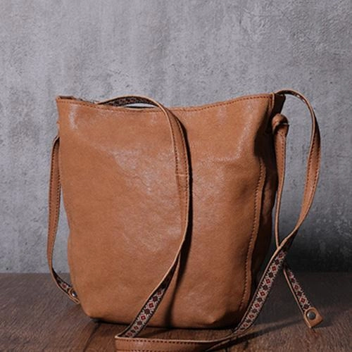 Brown Leather Womens SMall Shoulder Bucket Bag Black Barrel Shoulder Purse for Ladies