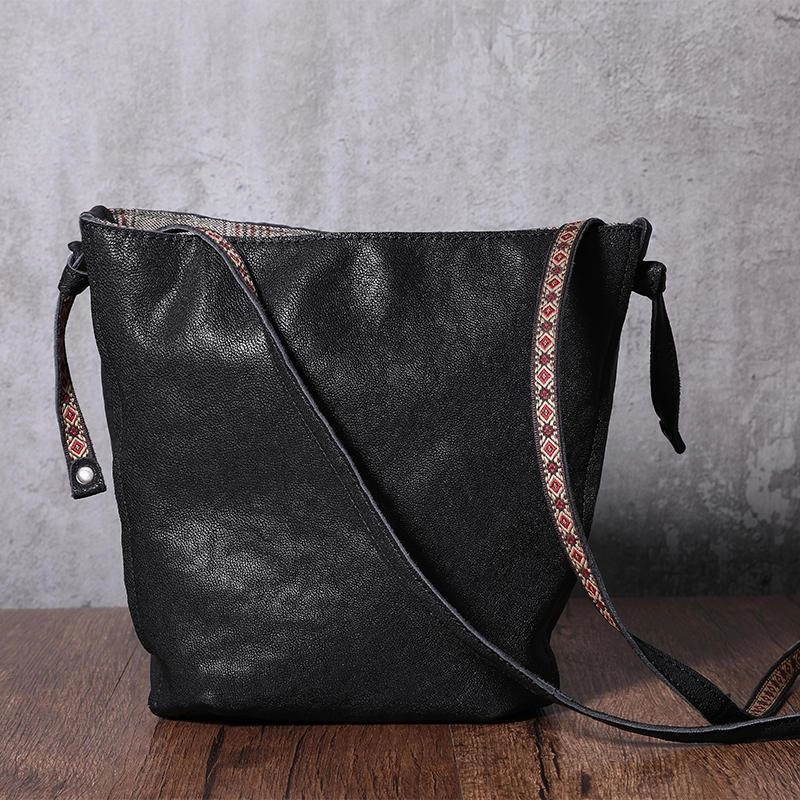 Brown Leather Womens SMall Shoulder Bucket Bag Black Barrel Shoulder Purse for Ladies