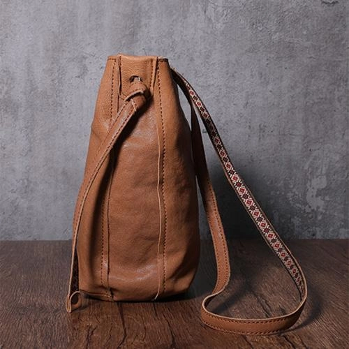 Brown Leather Womens SMall Shoulder Bucket Bag Black Barrel Shoulder Purse for Ladies