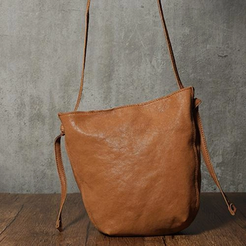 Brown Leather Womens SMall Shoulder Bucket Bag Black Barrel Shoulder Purse for Ladies